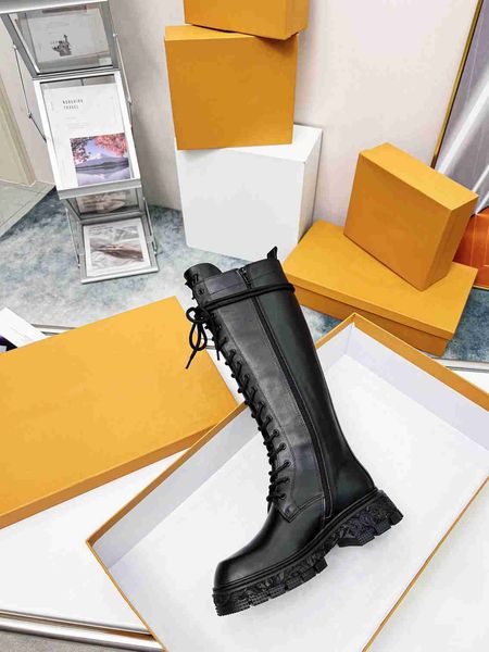 

luxury brand womens knee boots martin knight motorcycle army real leather long lace up italian rainboots size 35-40, Black