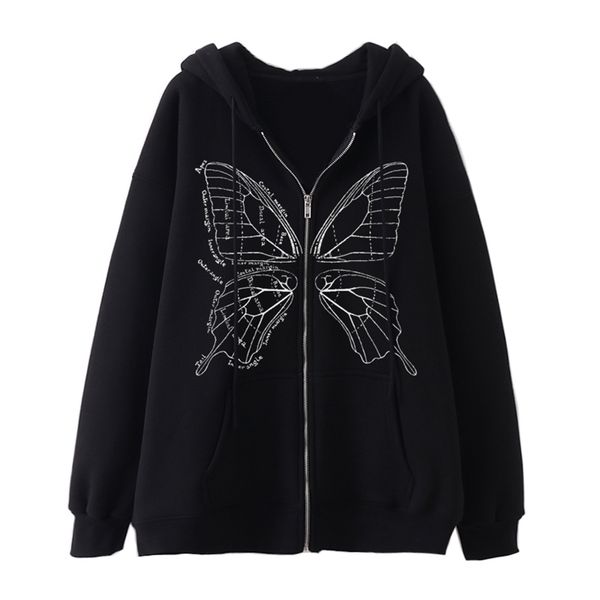 

womens hoodies sweatshirts woman over size long sleeve zip up hoodie gothic clothes zipper women clothing kawaii oversized print hooded 2209, Black