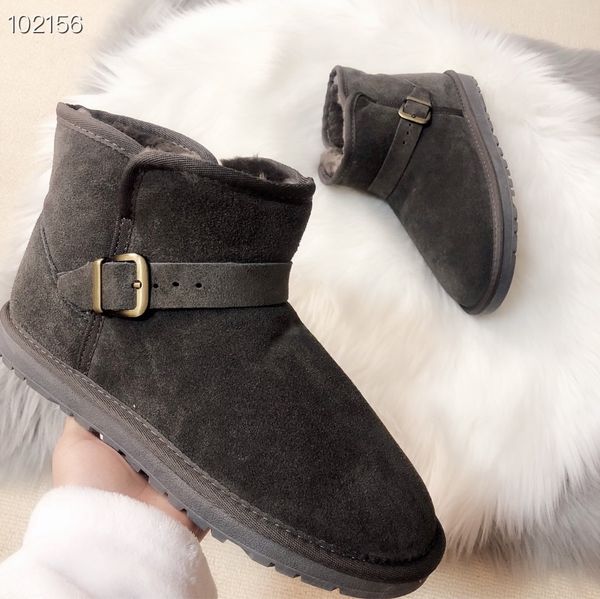

2022 classical short mini women ankle snow boots warm plush boot casual shoes man womens genuine leather booties multiple colour eu34-45, Black