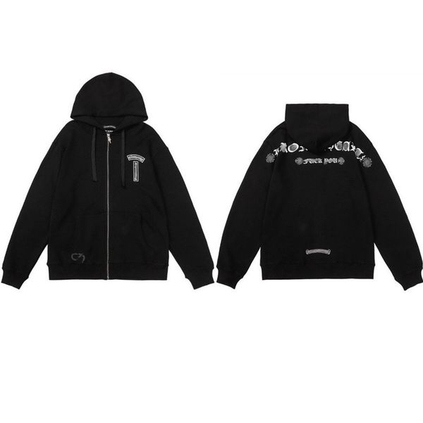 

classic luxury men's sweatshirts ch designer hoodie fashion men women horseshoe sanskrit loose zipper jacket pullover hooded coat swea, Black