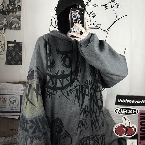 

womens hoodies sweatshirts fernan goth women grunge japan style anime hip hop hoodie oversized punk female long sleeve gothic alt clothes 2, Black
