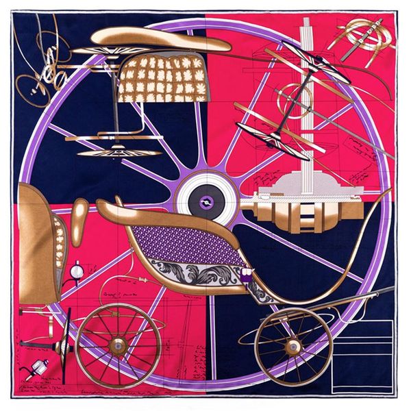 

manual hand rolled twill silk scarf women carriage wheel square scarves echarpes foulards femme wrap bandana hijab 90cm 90cm2139, Blue;gray