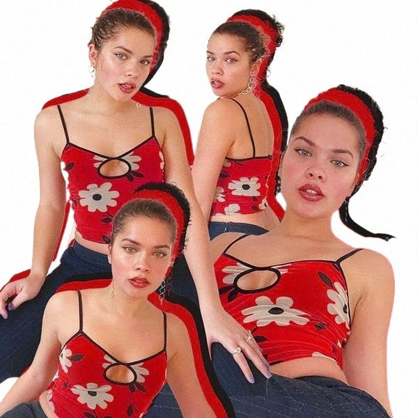 

women's tanks & camis women's tanks & camis floral y2k hollow out sleeveless print strap cami butterfly casual slim summer for wo, White