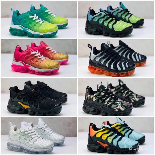 

2021 classic tns running shoes for boys girls kids black red white tn cushion surface sneakers trainer shoe size 24-35205z