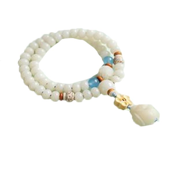 

2022 new strands natural white jade bodhi root double circle bracelet female ethnic style, Black