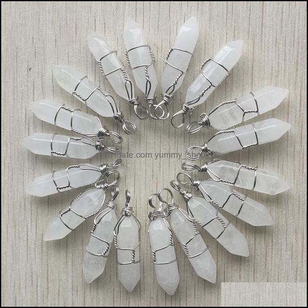 

charms healing white cyrstal pillar shape point pendum stone charms handmade iron wire pendants for fashion jewelry making wholesale dhpc6, Bronze;silver