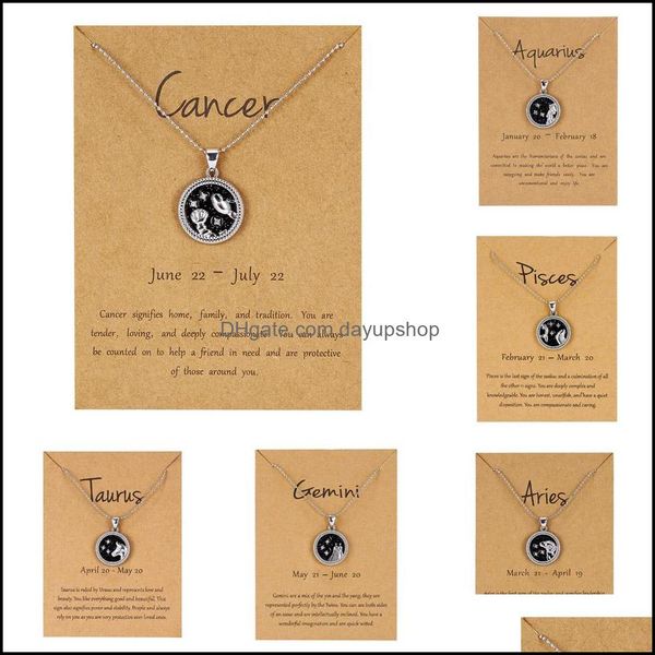 

pendant necklaces 12 constellation pendant necklace for women zodiac sign aquarius leo libra aries wish card fashion jewelry birthday dhvce, Silver