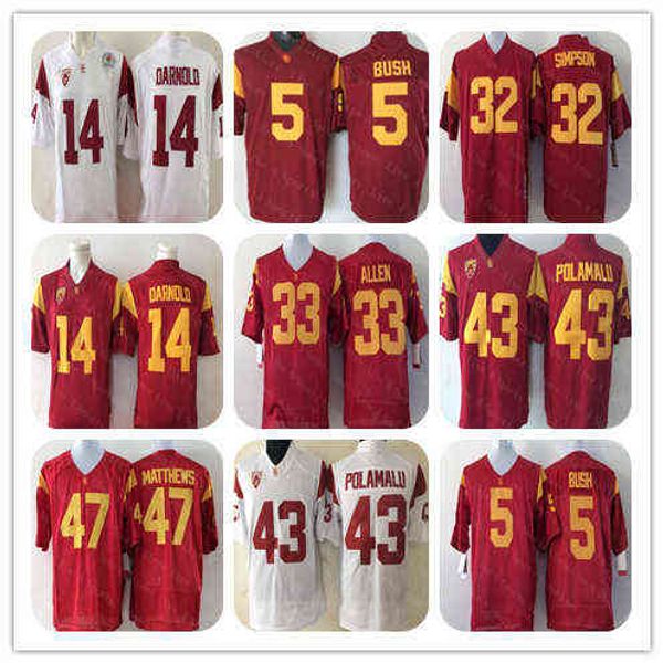 

men's t shirt american college football wear men vintage college usc trojans jersey football woods reggie bush matt barkley o.j simpson, White;black