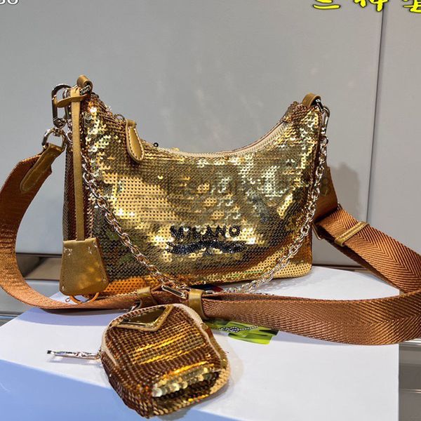 

sequins hobo bag underarm bags crossbody purse fashion three piece set shimmer letter print removable wide shoulder strap nylon round light