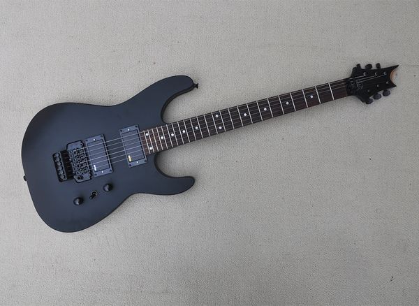 

matte black unusal electric guitar with rosewood fretboard floyd rose