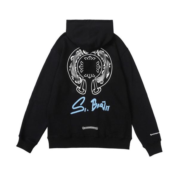 

luxury men's classic sweatshirts ch fashion hoodies men woman designer horseshoe sanskrit cross pullover hooded zipper sweater loose ja, Black