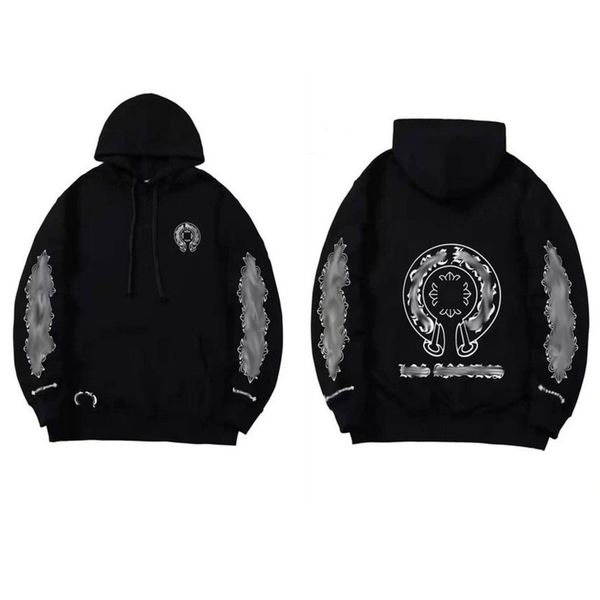 

luxury men's classic sweatshirts ch fashion hoodies men woman designer horseshoe sanskrit cross pullover hooded zipper sweater loose ja, Black