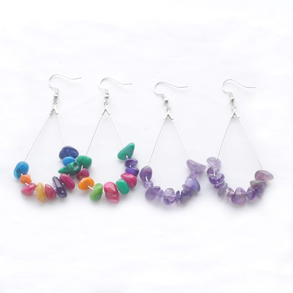 

natural chips stone dangle chandelier teardrop earrings fluorite colorful tiger eye classic fashion women anniversary gift jewelry br339, Silver