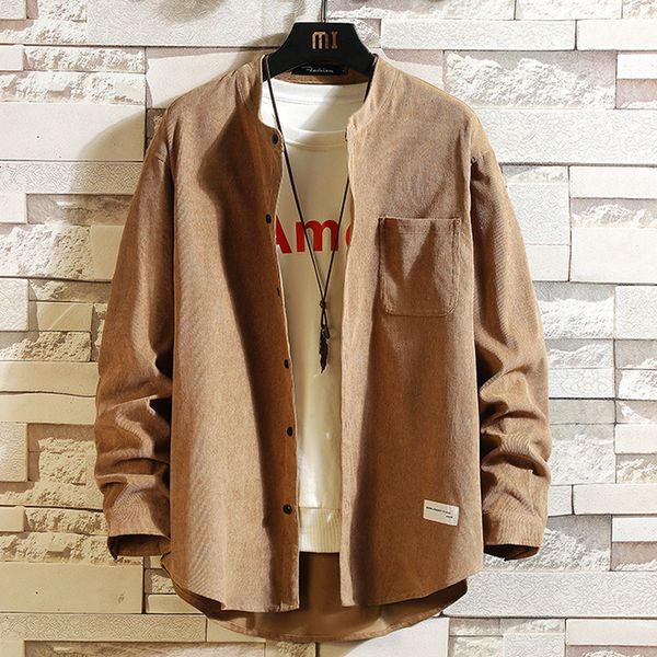 

men s casual shirts single breasted 100 cotton business fashion solid color corduroy spring slim 220901, White;black