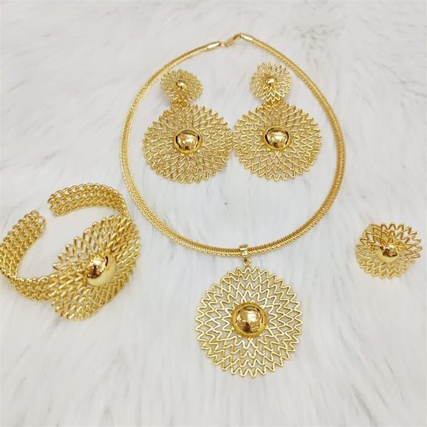 

other jewelry sets set round earrings pendant necklace bangle rings for women african bridal dubai golden festival wedding 220831, Silver