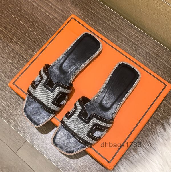 

slippers 2022 women's h slippers designer denim colorblock light brown fashion flat slippers summer sexy, Black