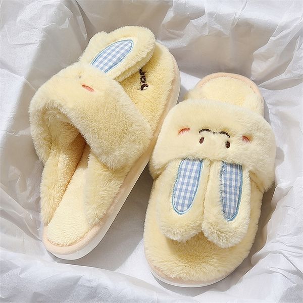 

slippers women home floor cute cartoon rabbit couples winter shoes warm plush anti-slip female male indoor cotton slides 220901, Black