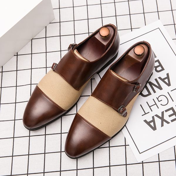 

Monk Shoes Men Shoes Elegant Color Matching PU Stitching Pointed Double Buckle Fashion Business Casual Party Daily AD105, Clear