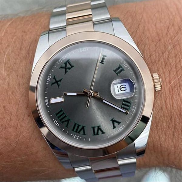 

luxury edition men's watch rose gold bezel stainless steel folding clasp bracelet automatic movement mechanical sapphire glas258g, Slivery;brown