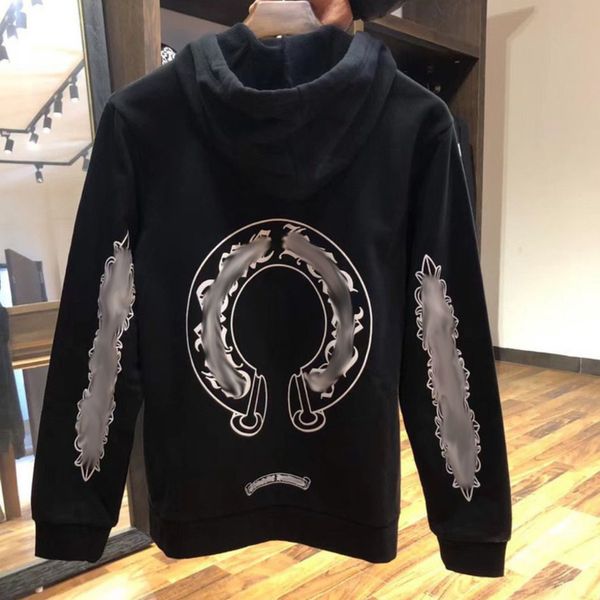 

classic luxury men's jackets fashion sweatshirts brand ch zipper hoodies women men pullover hooded designer horseshoe sweater loose jac, Black;brown