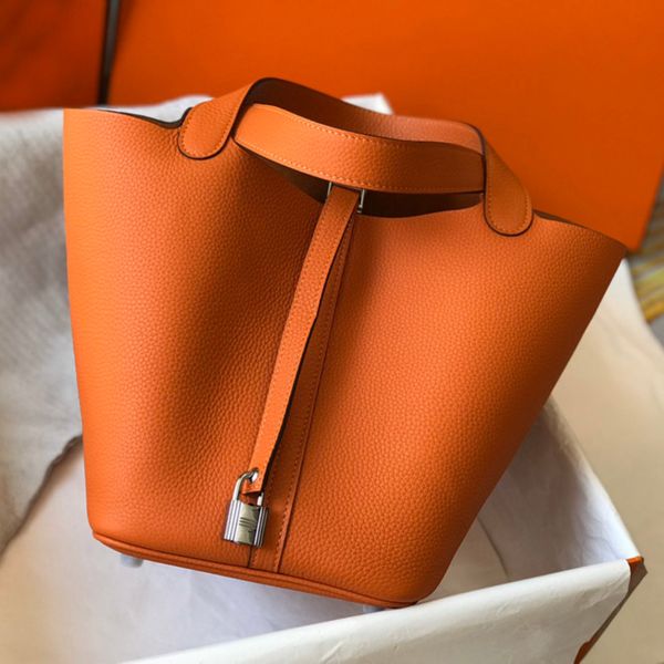 

9a designer bucket bags genuine togo leather vegetable basket totes classic lock handbags