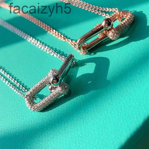 

strands strings designer t family s925 sterling silver horseshoe double ring necklace women's 18k rose gold diamond clavicle chain tana, Black