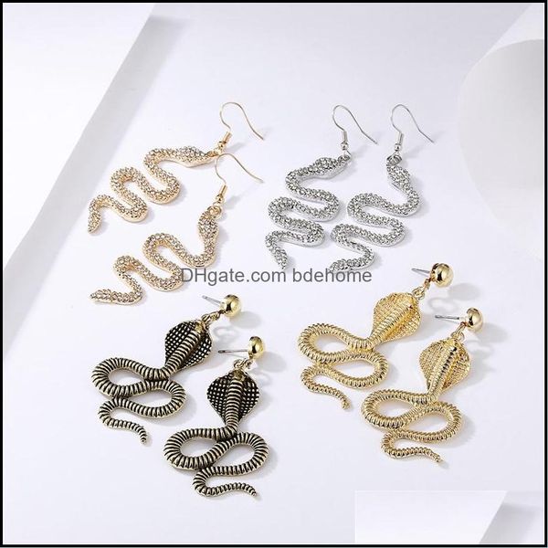 

other fashion accessories snake shaped micro inlaid earrings exaggerated personality metal punk style creative animal earrings 443c dhtls, Silver