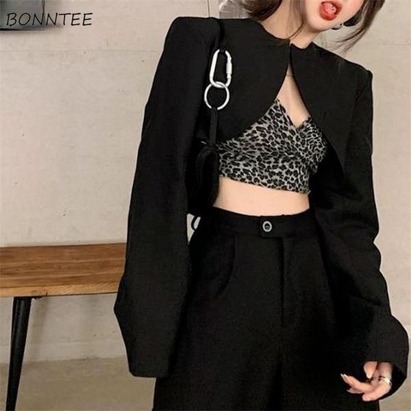 

womens jackets basic jacket black cropped allmatch design simple pure stylish outwear korean style college est ladies clothing 220901, Black;brown