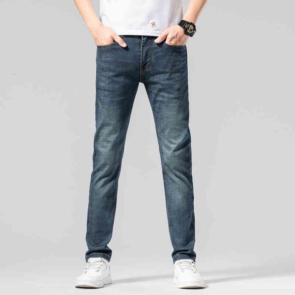 

men's jeans summer thin men's jeans korean slim fit feet elastic high-end brand pants fsgw, Blue