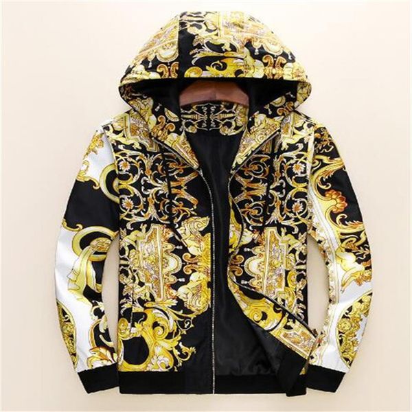 

new fashion designer men jacket windbreaker long sleeve mens floral jackets hoodie clothing zippe up outerwear coat plus clothes314r, Black;brown