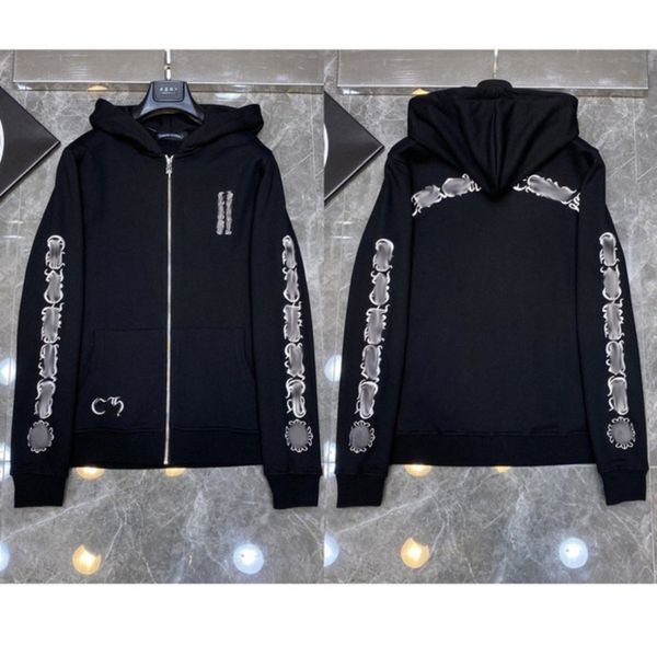 

luxury fashion men's sweatshirts classic ch brand hoodie hooded designer horseshoe loose zipper jacket pullover coat women sweatshirt, Black