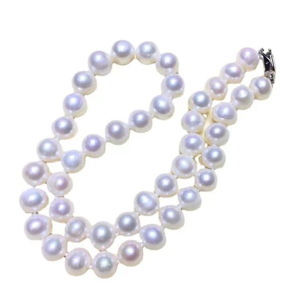 

luxury natural freshwater pearl round chains 10-11mm size white color pink chromatic colour purple length 45cm-50cm accessories 925 silver g
