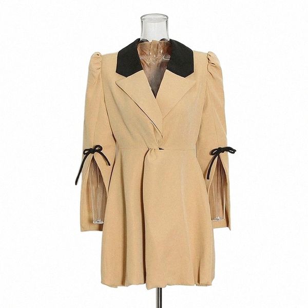 

women's trench coats women's trench coats korea chic temperament autumn summer 2021 female white lace up waist notched long sleeve, Tan;black