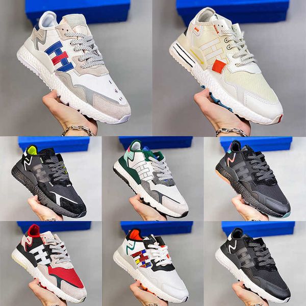 

running shoes nite jogger men women sneakers reflective sunset signal green time in core black ecru tint fashion sports trainers walking