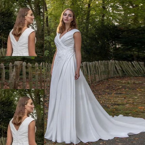 

plus size wedding dress a-line bridal gowns ruched bodice simple wedding gown white vestidos de noiva
