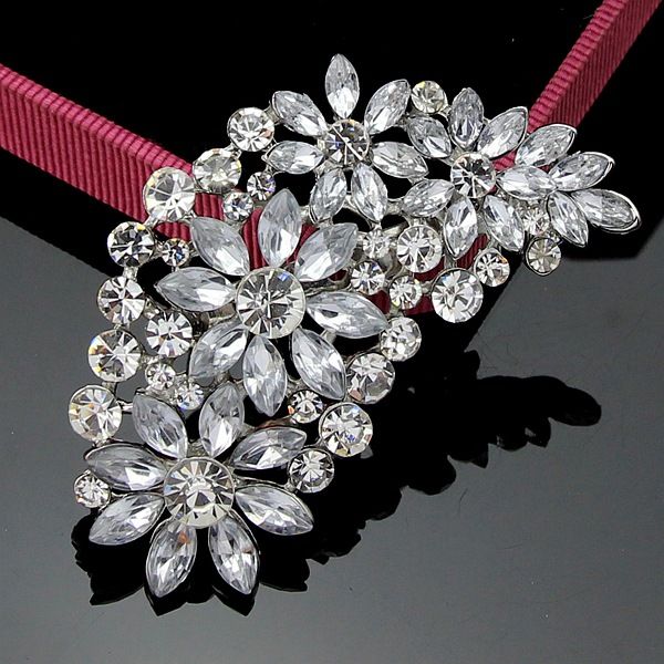 

women fashion full rhinestone brooches pin luxury crystal feather corsage wedding party jewelry accessories, Gray