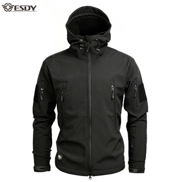 

mens jackets shark soft shell military tactical waterproof warm windbreaker us army clothing winter big size camouflage 220901, Black;brown