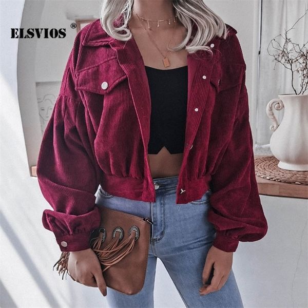 

womens jackets fashion women corduroy lantern long sleeves lapel bf style jacket fall winter elegant solid color loose casual short jackets, Black;brown