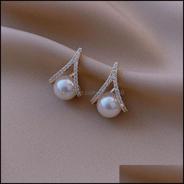 

charm acrylic pearl beads charms rhinestone gold stud earrings korean personality geometric temperament earring for women anniversary dh7ky, Golden