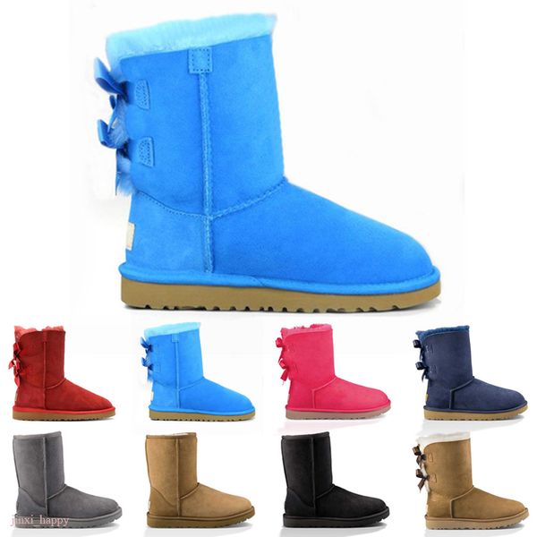 

original quality australia bow u snowshoes high women snow boots soft comfortable sheepskin keep warm plush boot with card dustbag beautiful