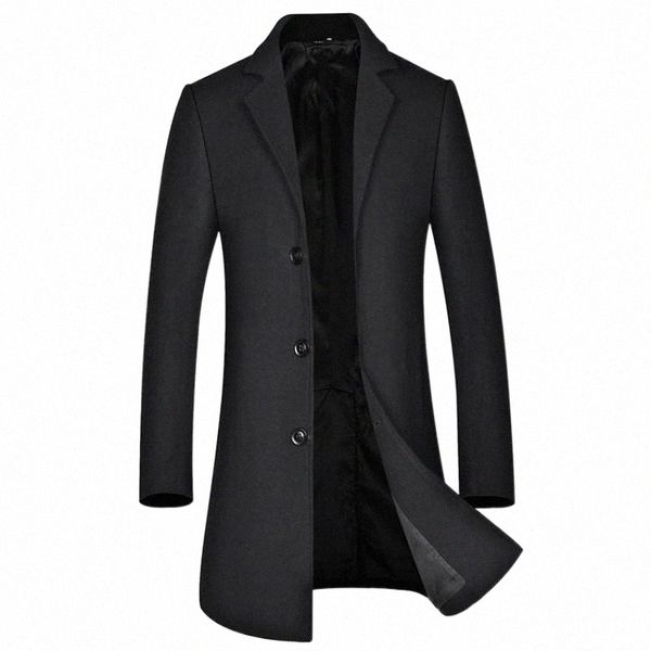 

men's wool & blends men's wool & blends trench luxury solid color single breasted mens jackets autumn winter business and casual m, Black