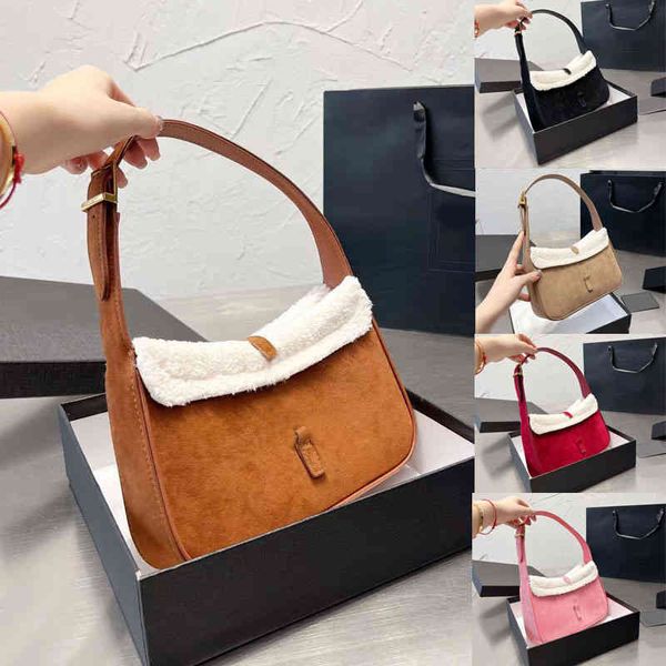 

luxury hobo plush underarm bag shoulder bags women baguette designer handbags cowhide female purse handbag 220829