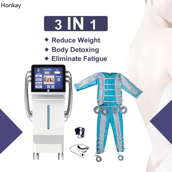 

pressotherapy air pressure slimming machine 3 in 1 air wave therapy lymphatic drainage equipment infrared light eyes massager vertical type