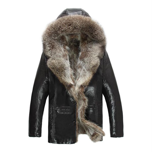 

mens genuine leather jackets real raccoon fur coats shearling winter parkas snow clothes warm thicking outwear plus size 4xl 5xl239p, Black