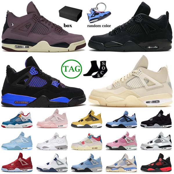 

with box jumpman 4 mens womens basketball shoes violet ore messy room midnight navy cactus jack blue thunder purple sports sneakers trainers