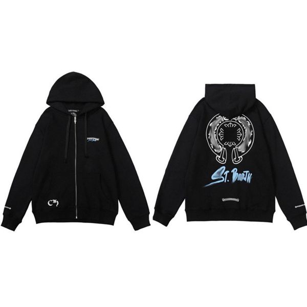 

men's classic luxury sweatshirts ch brand fashion hoodies men woman designer horseshoe cross pullover hooded zipper sweater loose jacke, Black