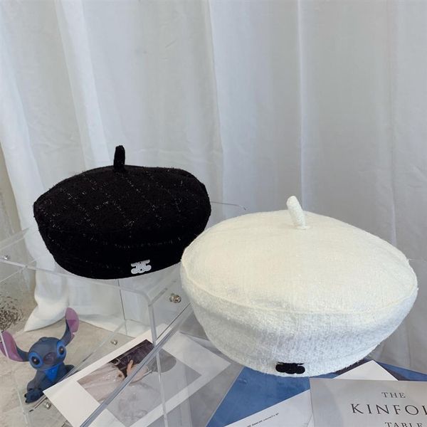 

black white simple designer berets womens letter luxury tweed painter hat beret cap lady outdoor travel warm winter windproof vacation 207o, Blue;gray
