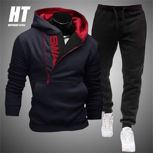 

men tracksuit casual 2 pieces sets zipper sweatshirt hooded sweatpants print sportswear mens clothes solid jogger sport suit 4xl 211023291t, Gray