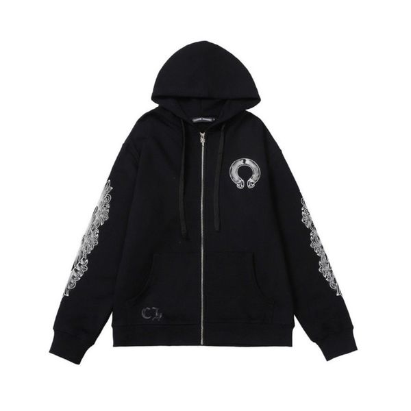 

men's luxury fashion sweatshirts classic brand ch zipper hoodies women men loose pullover hooded designer horseshoe hoodie sweater jack, Black