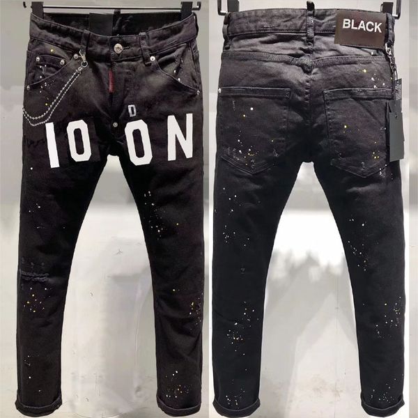 

distress rip designer jeans fashion skinny patch mens pants black blue colors motorbike painted denim trousers famous night club hip hop str